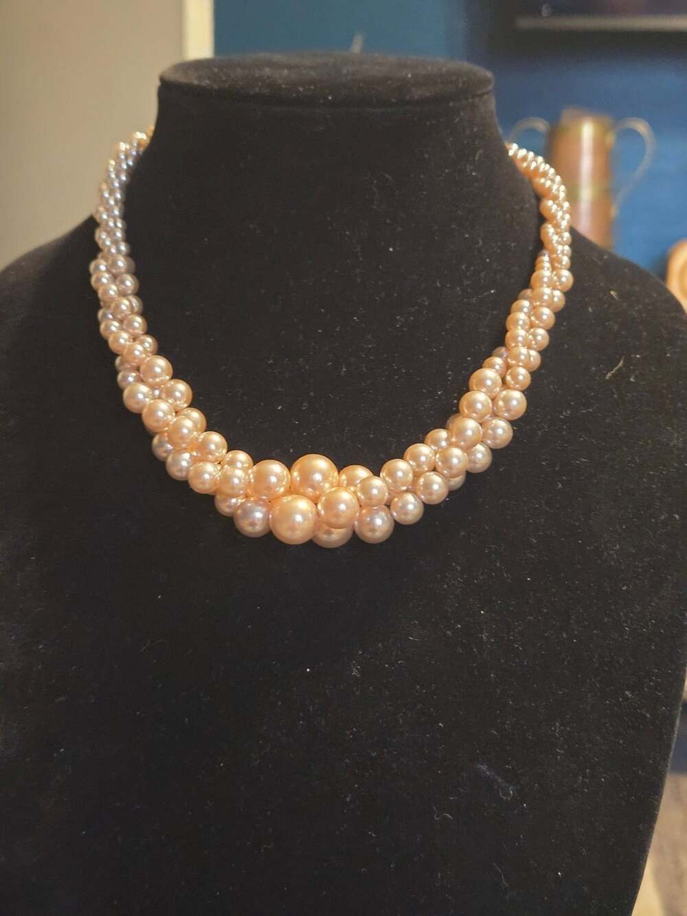 Franklin Mint Multi Strand Pearl Necklace Size 17 Pink Faux Pearls